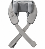 A gray neck and shoulder massage pillow with adjustable straps, shown against a plain white background.